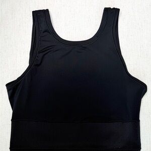 Lululemon Black Longline Sports Bra Tank Size 6 Scoop Neck Perforated Mesh Hem